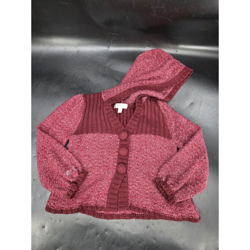 Decree Hooded Crotchet Crop Cardigan Burgundy Button front‎ Long Sleeve Size M